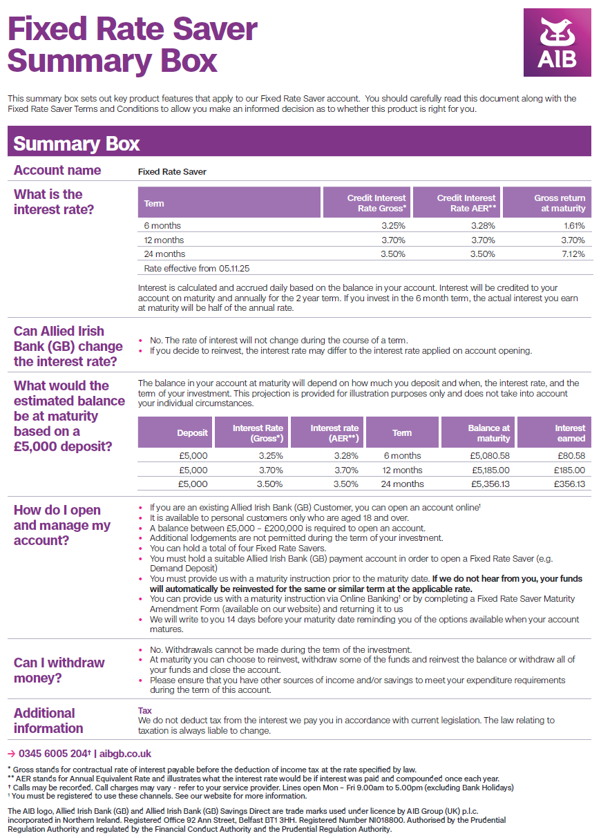 Fixed Rate Saver Allied Irish Bank (GB)